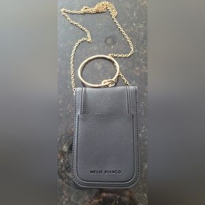 Melie Bianco Black Crossbody With Goldtone Chain with Goldtone Wrist Ring. NWOT